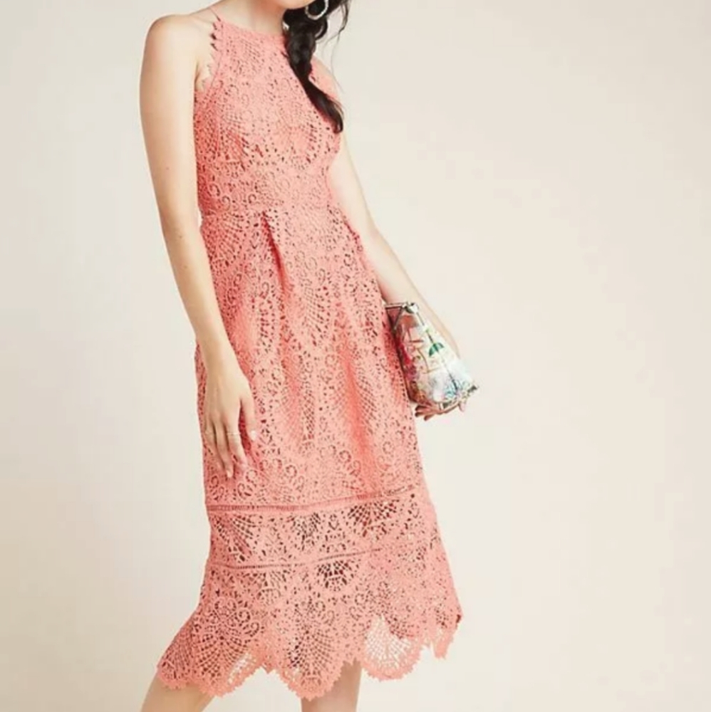 Eri + Ali Anthropologie Coral Pink Lace Ava Dress